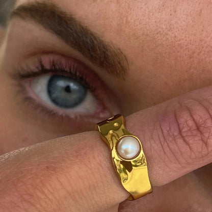 Gold Plated Lava Pearl Ring