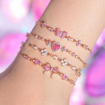 Pink Zircon Heart Chain Bracelet